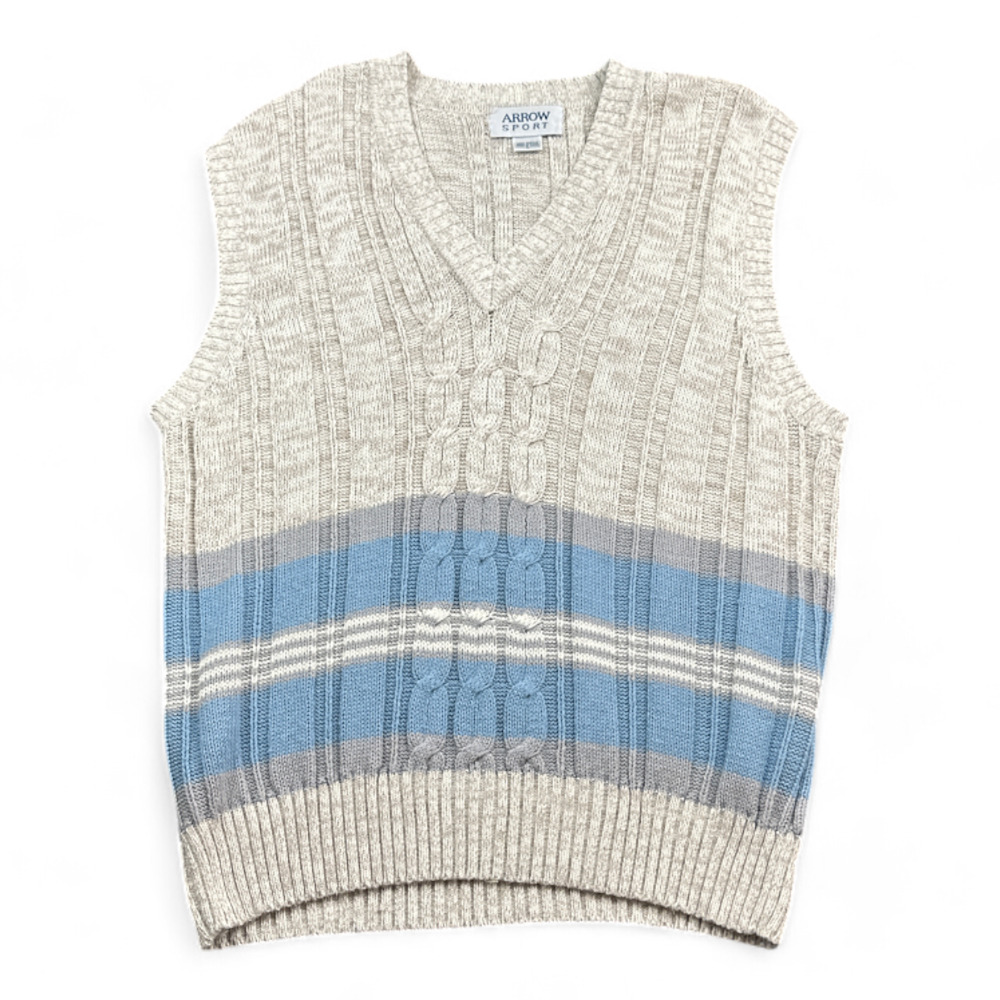 Vintage Arrow Sweater Vest Adult MEDIUM Ivory 90s Tennis V Neck Cable Knit